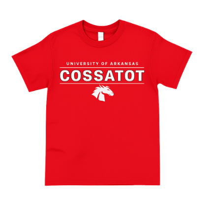 Red T-Shirt with University of Arkansas-Cossatot and mascot on front