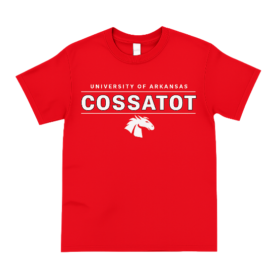 Red T-Shirt with University of Arkansas-Cossatot and mascot on front