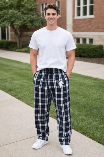 Men's flannel pant in black and white plaid